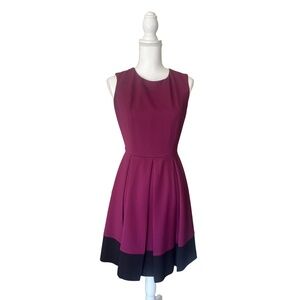 Liz Claiborne Size 6 Magenta Purple Black Color Block Pleated Sleeveless Dress